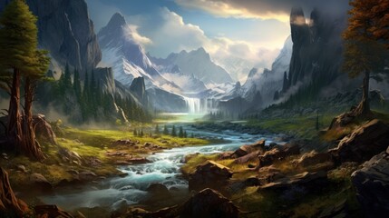 Fantasty Landscape With Mountains