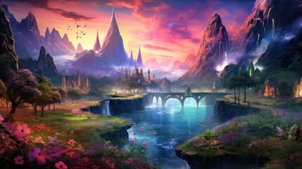 Fototapeta premium Fantasty Landscape With Mountains