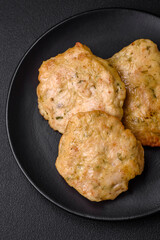 Delicious fried chopped fillet pancakes with spices, salt and herbs