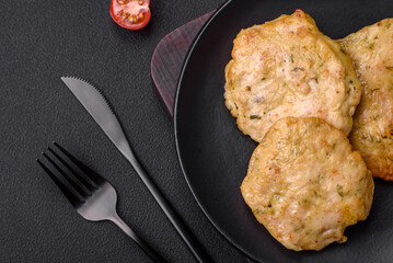 Delicious fried chopped fillet pancakes with spices, salt and herbs