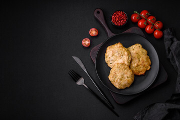 Delicious fried chopped fillet pancakes with spices, salt and herbs
