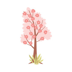 Obraz na płótnie Canvas Beautiful blooming tree, spring season symbol cartoon vector illustration