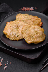 Delicious fried chopped fillet pancakes with spices, salt and herbs