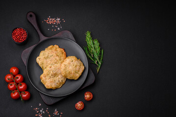 Delicious fried chopped fillet pancakes with spices, salt and herbs