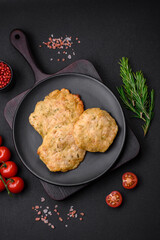 Delicious fried chopped fillet pancakes with spices, salt and herbs