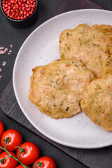 Delicious fried chopped fillet pancakes with spices, salt and herbs