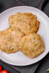 Delicious fried chopped fillet pancakes with spices, salt and herbs