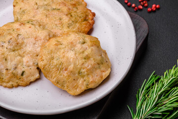 Delicious fried chopped fillet pancakes with spices, salt and herbs
