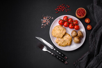 Delicious fried chopped fillet pancakes with spices, salt and herbs