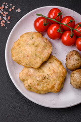 Delicious fried chopped fillet pancakes with spices, salt and herbs