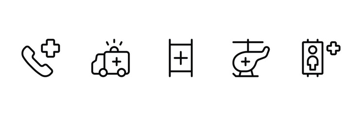 Ambulance icon, helicopter ambulance icon vector set design with Editable Stroke. Line, Solid, Flat Line, thin style and Suitable for Web Page, Mobile App, UI, UX design. © Tanjil Arafat