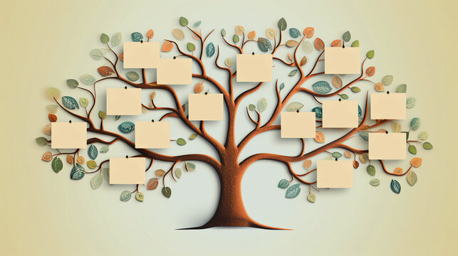 Family tree with empty cells, template. AI generation