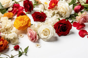 Flowers Scattered On A White Background