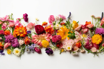 Flowers Scattered On A White Background