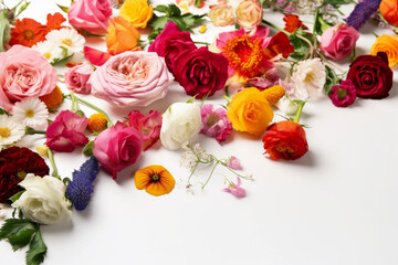Flowers Scattered On A White Background