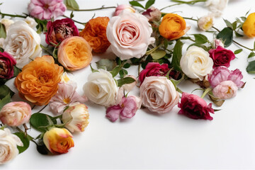Flowers Scattered On A White Background