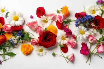 Flowers Scattered On A White Background