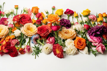 Flowers Scattered On A White Background