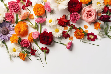 Flowers Scattered On A White Background