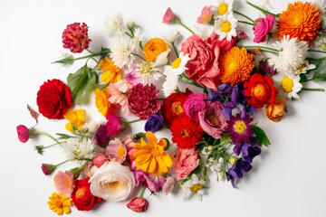 Flowers Scattered On A White Background