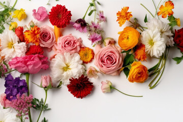 Flowers Scattered On A White Background