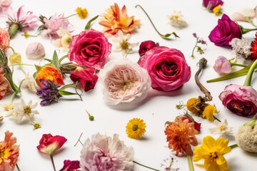 Flowers Scattered On A White Background