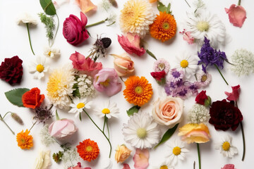 Flowers Scattered On A White Background