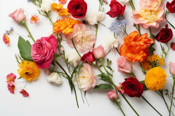 Flowers Scattered On A White Background