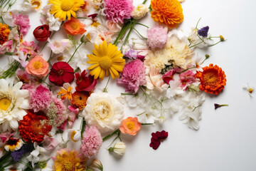 Flowers Scattered On A White Background