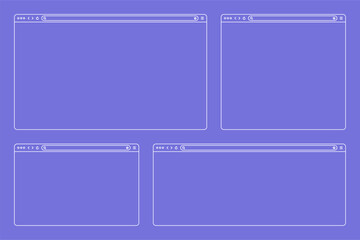Blank web browser, internet page window with toolbar and search field. Modern website in flat style, line art. Browser mockup for computer, tablet and smartphone. Vector illustration