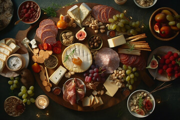 Obraz na płótnie Canvas Top view Gourmet charcuterie and cheese board