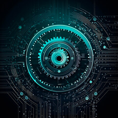 hi tech background with machine gear. High quality illustration Generative AI