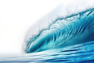 Beautiful deep blue tube wave in the ocean on white background. Generative AI