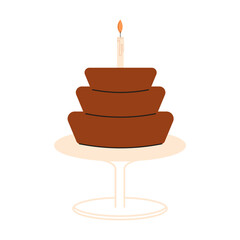 Birthday Cake vector flat illustration. Chocolate cake.