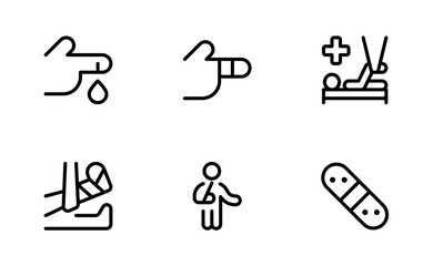 bandages cast icon such as Injured man, broken leg, broken arm, vector set design with Editable Stroke. Line, Solid, Flat Line, thin style and Suitable for Web Page, Mobile App, UI, UX design.