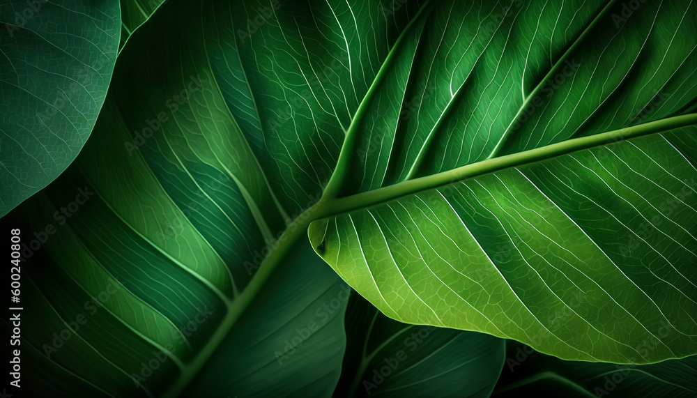 Poster green leaf background close up view. nature foliage abstract of leave texture for showing concept of