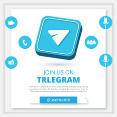 Join us on Telegram social media banner with a 3d round circle. Telegram square banner for Instagram. Follow us on the Telegram background banner
