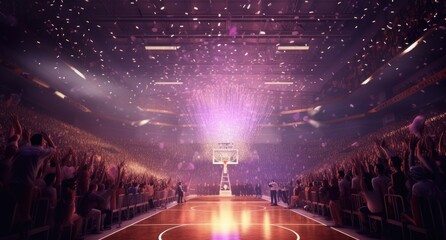Fototapeta na wymiar Basketball court on court lighting in the style of crowd spectator scenes with generative AI