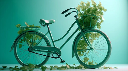 bicycle covered with green leaf tendril Generative AI