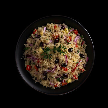 Quinoa salad flat lay on dark background created with Generative AI technology