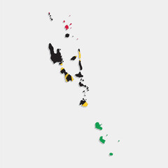 vanuatu map with flag on gray background