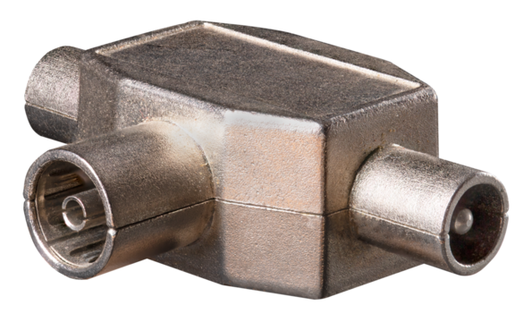 Antenna splitter enclosed in a metal box. Isolated background.