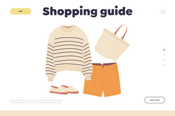 Landing page design template with shopping guide and outfit in casual style assortment and accessory