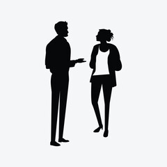 man and woman standing conversation silhouettes vector formal office discussion