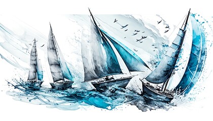 sailing regatta, abstract watercolor illustratration, art. Generative AI