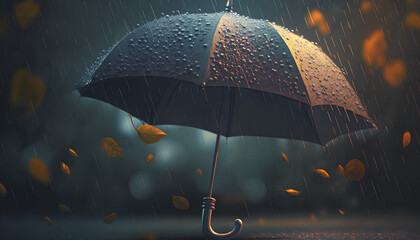 Rain On Umbrella - Weather Concept - obrazy, fototapety, plakaty