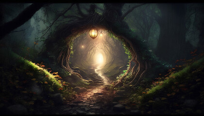 The beam of light in the path of the magic forest