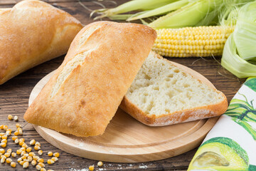 fresh corn bread close up shoot on wooden background