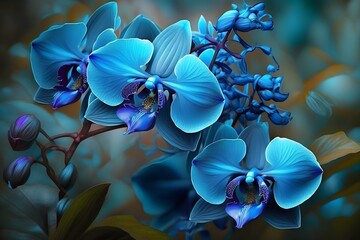 realistic orchids flowers in the nature. AI art.