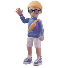 3d character with a blue jacket and sunglasses
